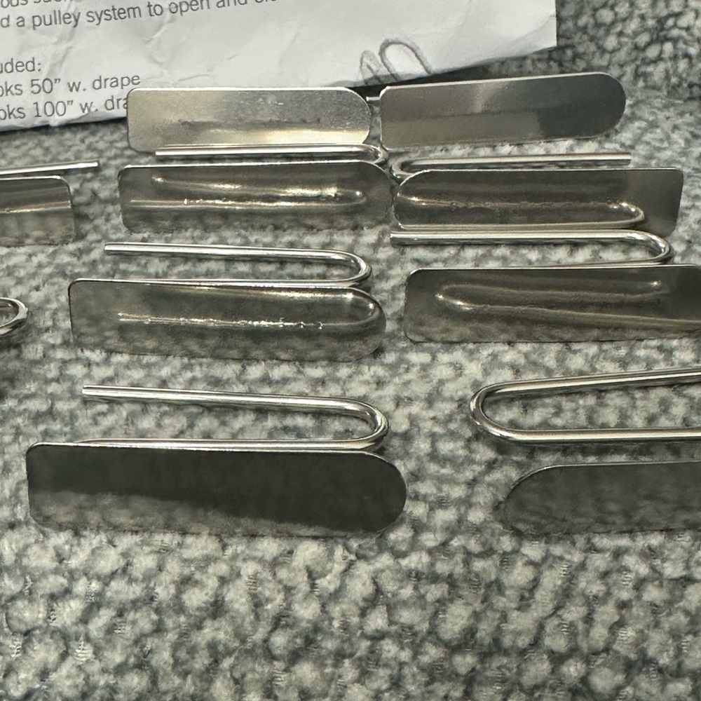 10 Pottery Barn Drapery Curtain Hooks 1.5 Inch Silver Metal Slide Pin - Picture 2 of 2